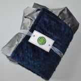 Navy Blue Minky Baby Blanket with Charcoal Gray Satin Trim