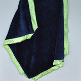Navy Blue Baby Blanket with Lime Green Satin Trim
