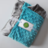 Teal Minky Baby Blanket with Charcoal Gray Satin Trim