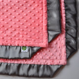 Coral Minky Baby Blanket with Gray Satin Trim