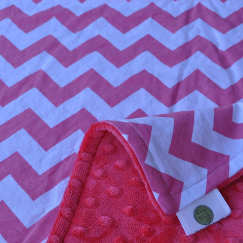 Pink Chevron Blanket with Pink Minky