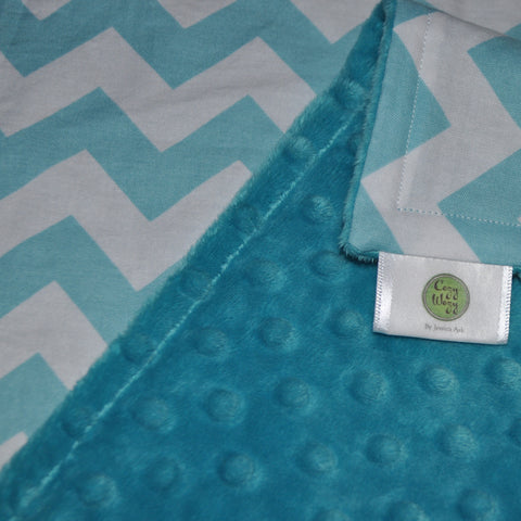 Aqua Chevron Blanket with Teal Minky