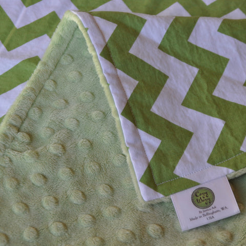 Green Chevron Blanket with Green Minky 