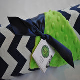 Navy Blue Chevron Baby Blanket with Lime Green Minky