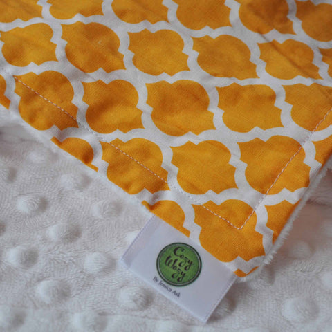 Yellow lattice print with white minky