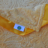 Paisley Minky Baby Blanket Yellow with Satin Trim