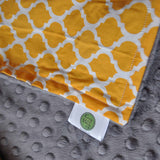 yellow lattice print with gray minky