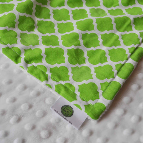Lime Quatrefoil with White Minky