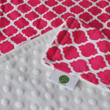 Pink lattice print baby blanket with white minky