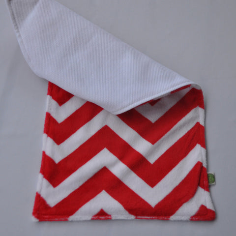 Chevron Minky Burp Cloth Red backed with Birdseye cotton 2 pack