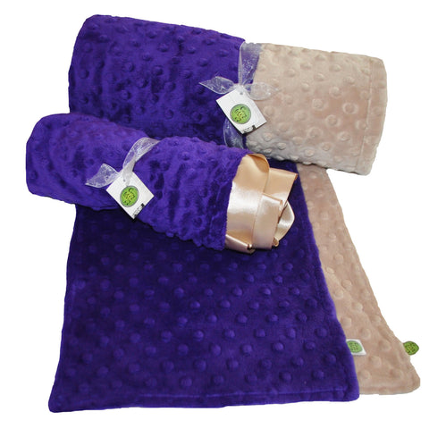 Baby Minky Gift Set Starter Pack... Includes Baby Blanket, Lovie, and 2 burp cloths (Purple and Tan)