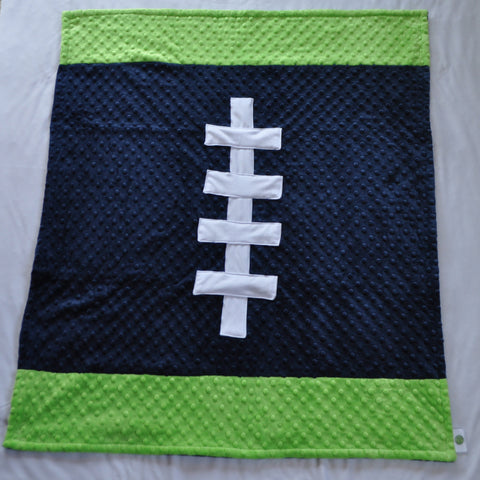 Navy Blue and Lime Football Baby Blanket