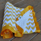Yellow Chevron Blanket with Satin Trim