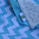 Aqua Chevron Blanket with Satin Trim