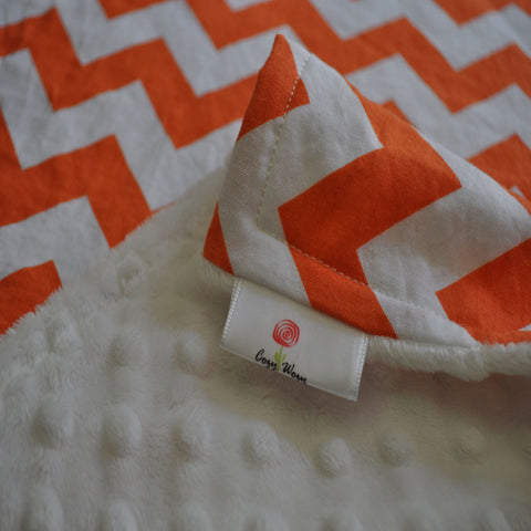 Orange chevron Blanket with White Minky