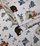 Woodland Print Minky Baby Blanket with Gray Trim