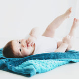 Herringbone Flannel Baby Blanket with Teal Minky and Mietered corners